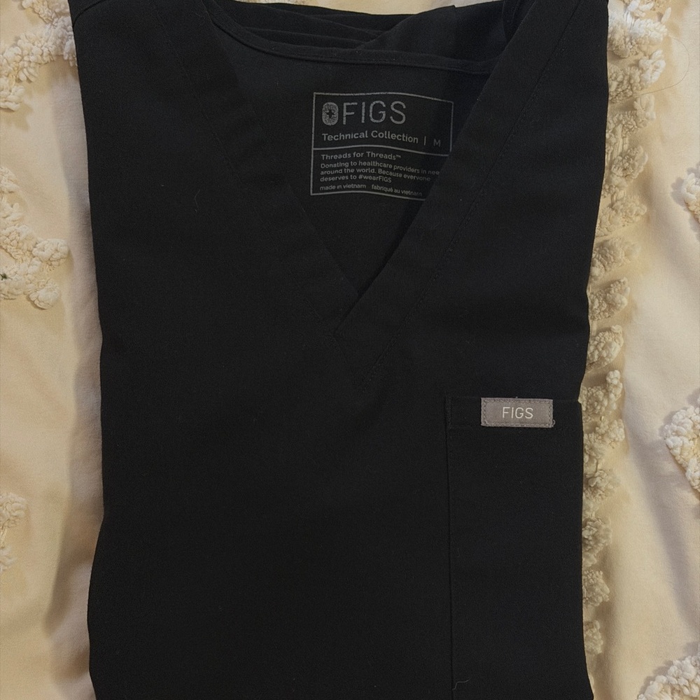 Figs Black V-Neck Medical Scrub Top
